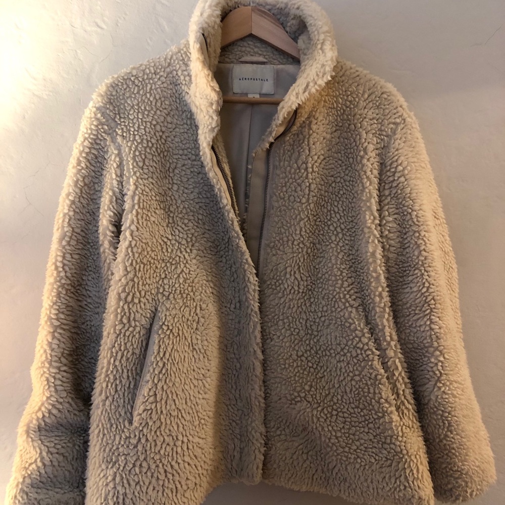 Aeropostale Fuzzy Teddy Bear Jacket in Beige color